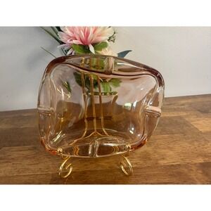 Vintage Peach Glass Ashtray Mid Century Modern Retro Barware‎  Decor Square